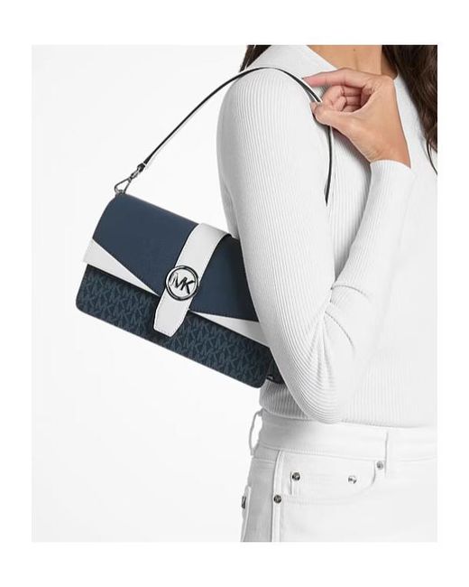 Michael Kors Blue Greenwich Medium Signature Logo Convertible Shoulder Bag
