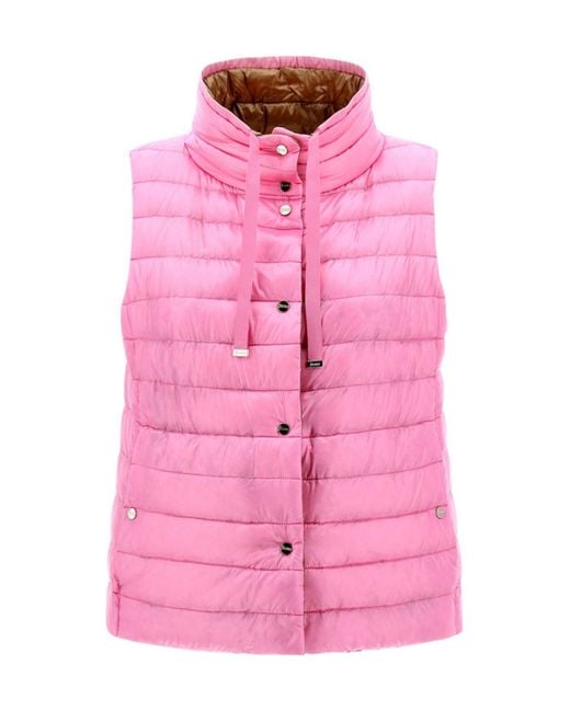 Herno Pink High-Neck Drawstring Reversible Padded Gilet