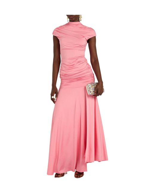 Self-Portrait Pink Gathered Stretch-Jersey Top