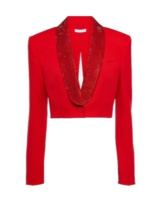 Area Red Crystal-Embellished Cropped Wool Blazer