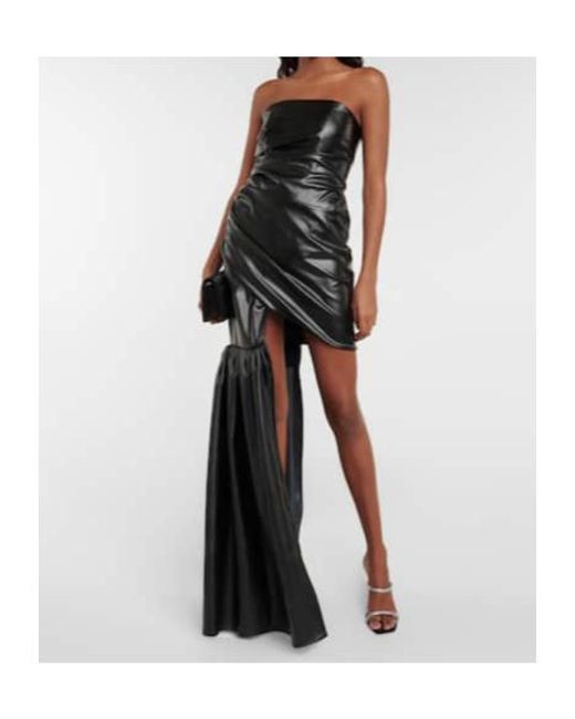 David Koma Black Strapless Faux Leather Dress
