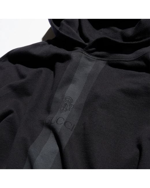 Gucci Black Hooded Sweatshirt With Muted Web for men