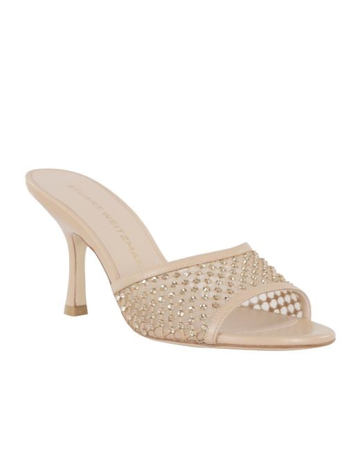 Stuart Weitzman White Embellished Slip-On Mules