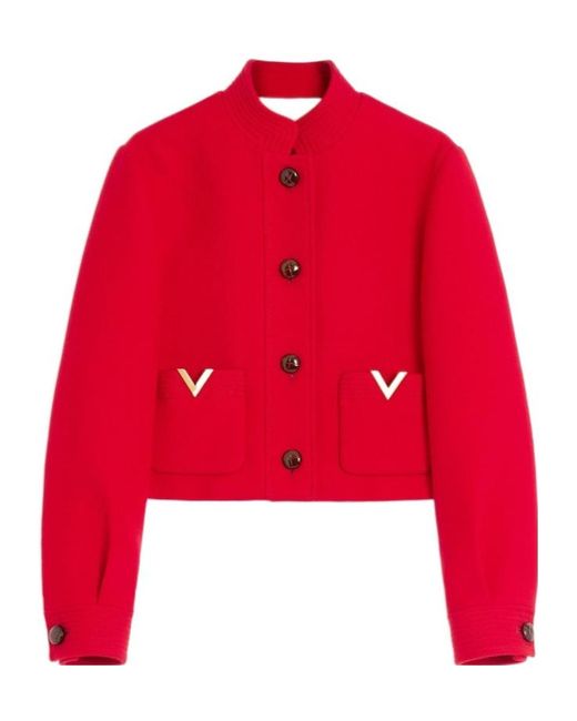 Valentino Red Drill Double Logo Plaque Button-Up Jacket