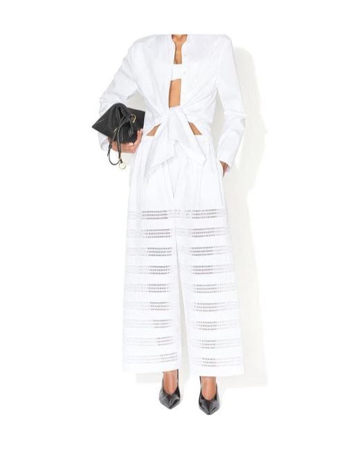 Alaïa White Alaïa Sheer Panel Wide-Leg Pants