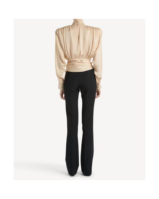 Balmain Natural Silk Charmeuse Blouse With Padded Shoulders And Tie