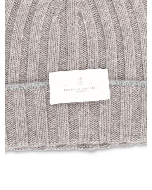 Brunello Cucinelli Gray Turn-Up Brim Ribbed Beanie for men
