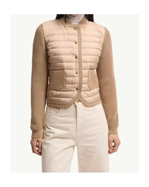 Moncler Natural Quilted Knit Panel Cardigan