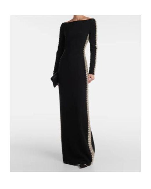 Jenny Packham Black Charming Embellished Crepe Dress
