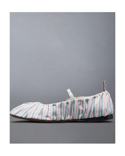 Thom Browne White Stripe-Pattern Cotton Ballerina Shoes