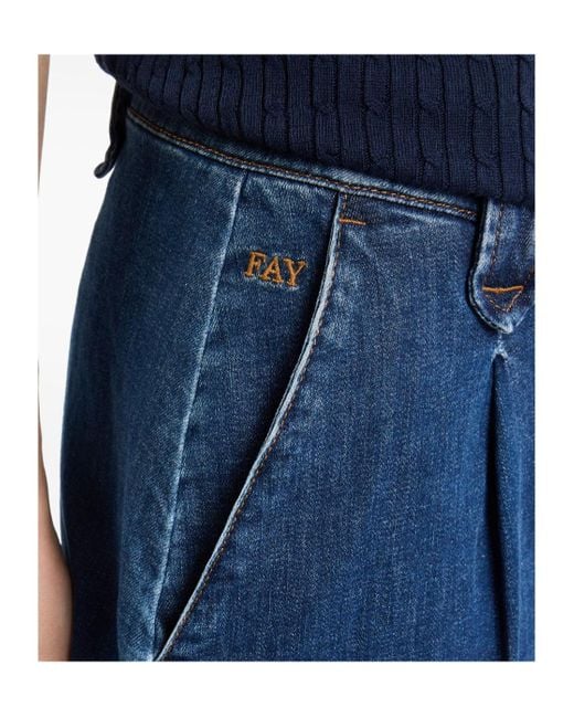 Fay Blue Logo Embroidered Denim Shorts