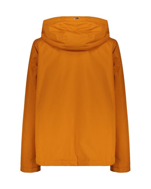 Herno Orange Zip-Up Drawstring Hooded Jacket