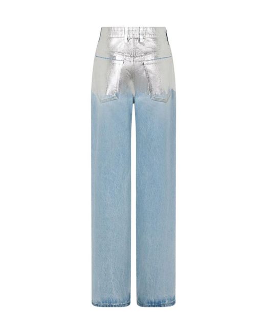 Rabanne Blue Metallic Detailed Straight Leg Jeans
