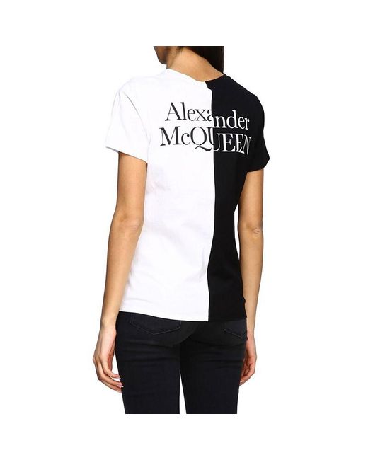 McQueen White Logo Round Collar Short-Sleeved T-Shirt