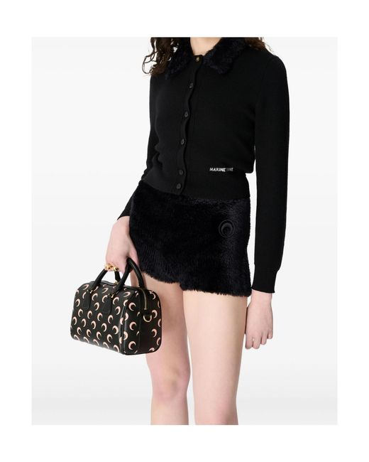 MARINE SERRE Black Wool Cropped Cardigan