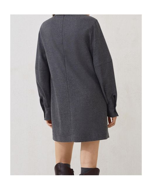 Brunello Cucinelli Gray Long Sleeve Crewneck Dress