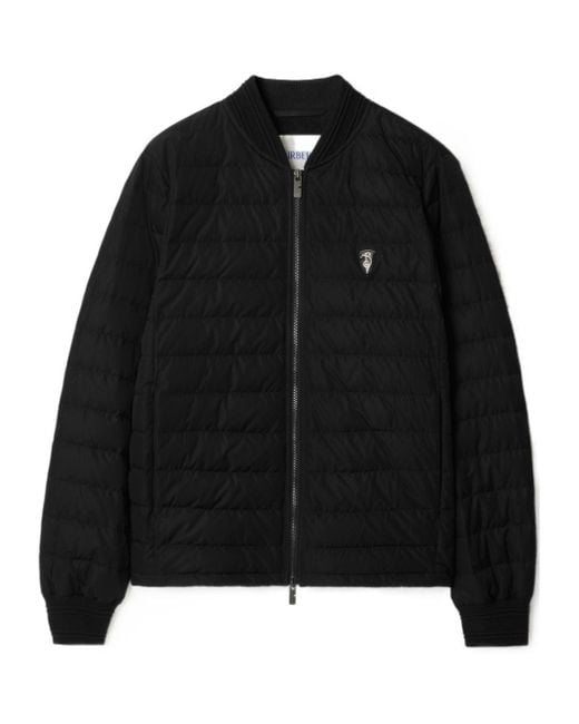 Burberry Black Logo Plaque Zipped Puffer Jacket for men