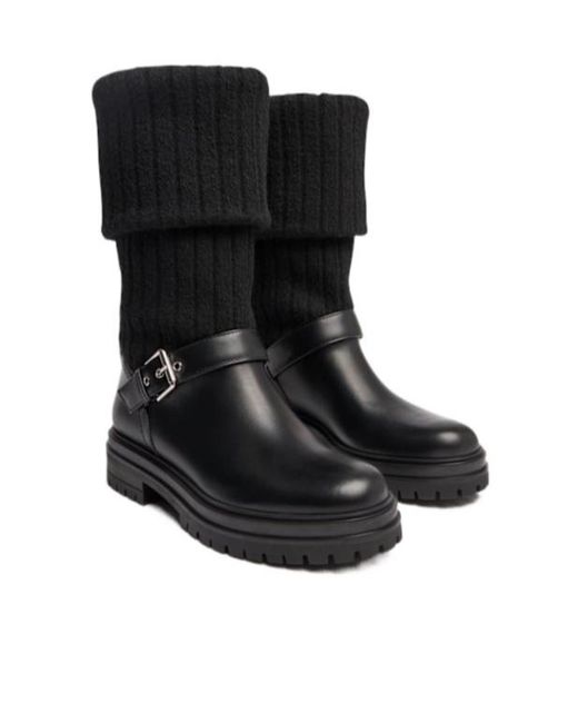 Gianvito Rossi Black Knitted Spliced Short Boots
