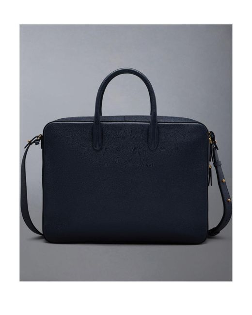 Thom Browne Blue Logo-Printed Top Handle Laptop Bag for men