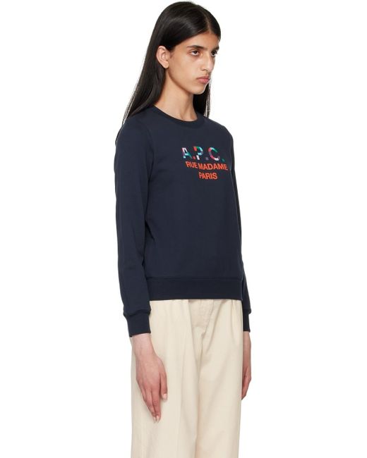 A.P.C. Blue Logo-Print Crew Neck Jumper