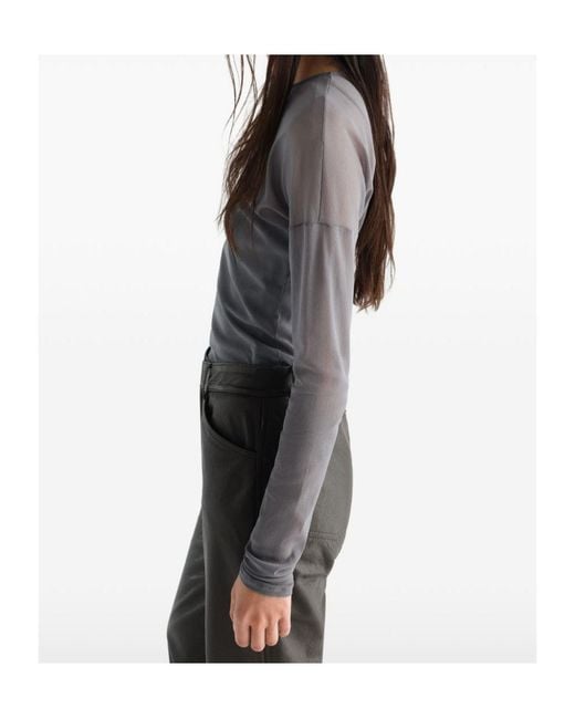 Lemaire Gray Sheer Long-Sleeve Top