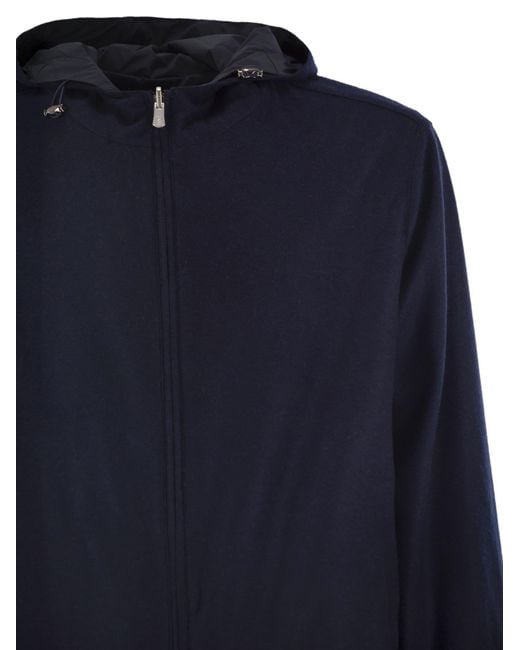 Fedeli Blue Reversible Hooded Bomber Jacket for men