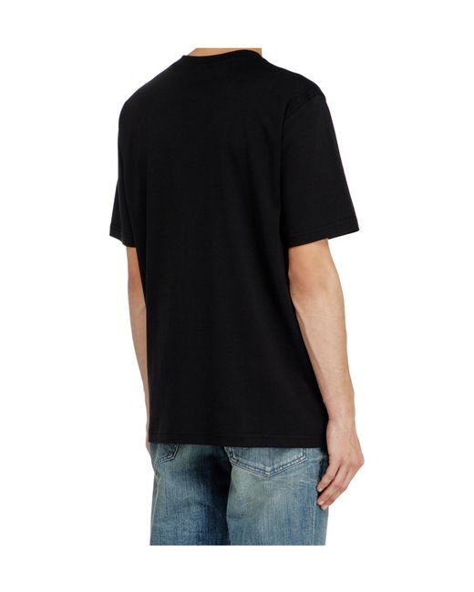 DIESEL Black Logo-Embroidered V-Neck Cotton T-Shirt for men