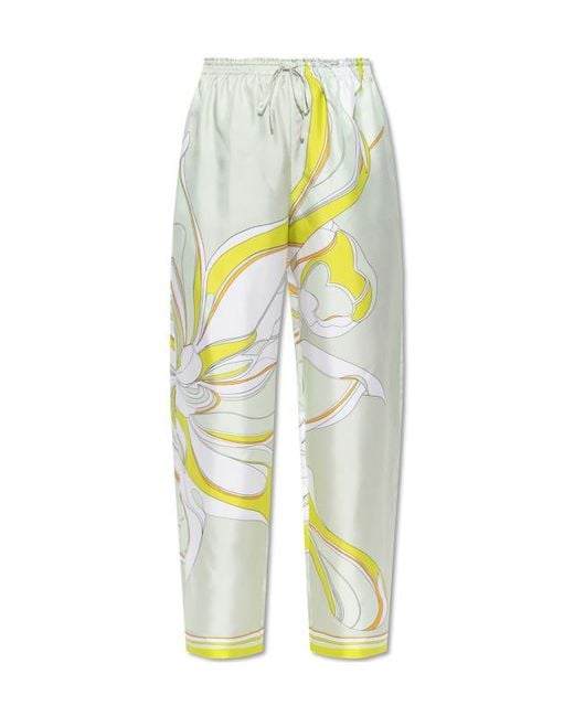 Tory Burch Yellow Printed Silk Pants