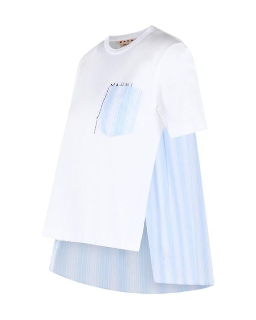 Marni White Striped Poplin T-Shirt
