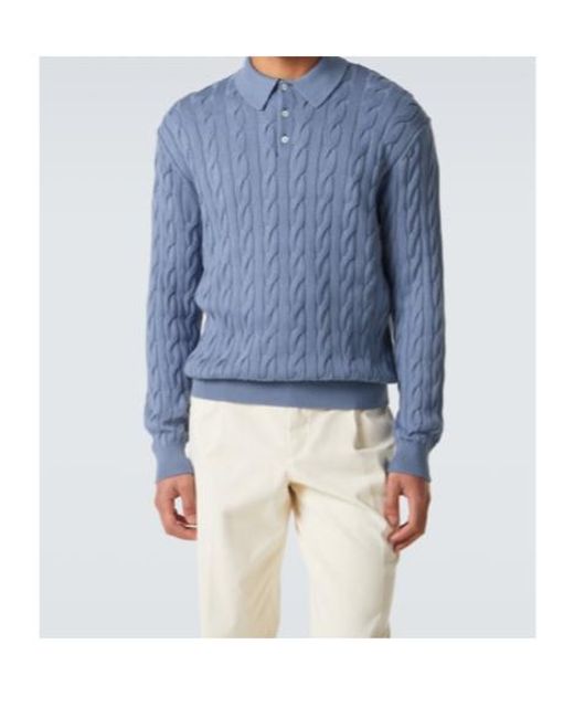 Ralph Lauren Blue Cable-Knit Cotton And Silk Polo Sweater for men
