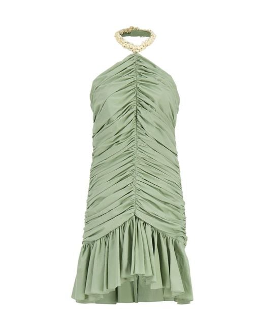 Balmain Green Ruched Halterneck Mini Dress