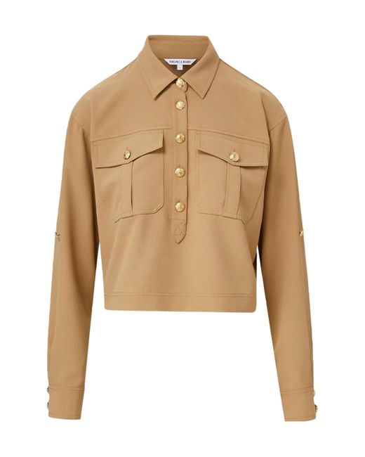 Veronica Beard Natural Colvin Button-Fastening Pocket Blouse