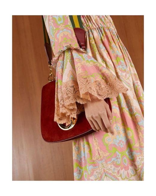 Gucci Natural Floral Printed Ruffled Long-Sleeved Dress