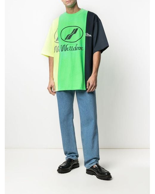 we11done Green Colour Block T-Shirt for men