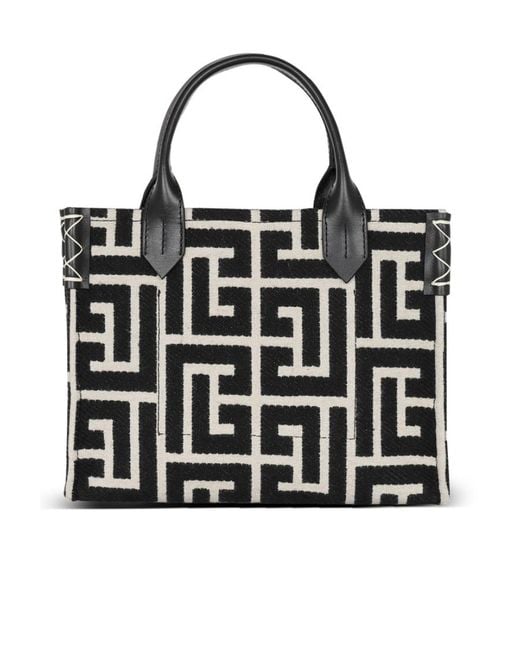 Balmain Black Small B-army Monogram Jacquard Shopper Tote Bag
