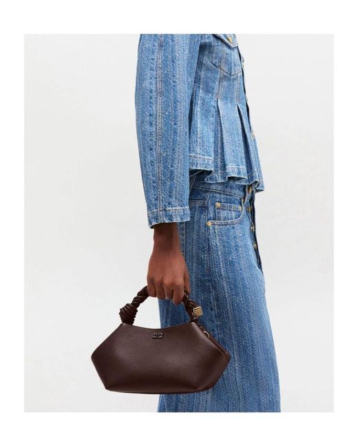 Ganni Brown Small Bou Logo Detailed Twisted-Handle Tote Bag