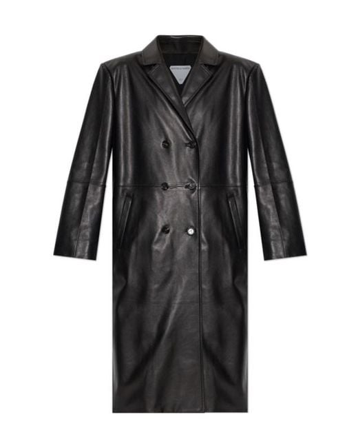 Bottega Veneta Black Long-Sleeved Leather Coat