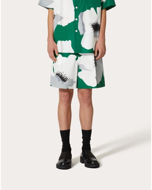 Valentino Green Flower Portrait-Print Bermuda Shorts for men