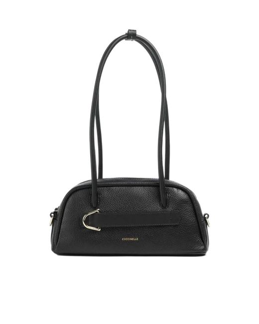 Coccinelle Black Logo-Lettering Zipped Shoulder Bag