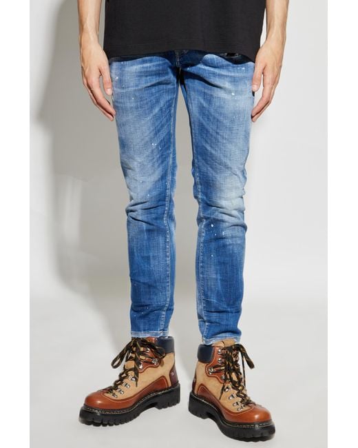 DSquared² Blue Medium Spots Wash Skater Distressed Jeans for men