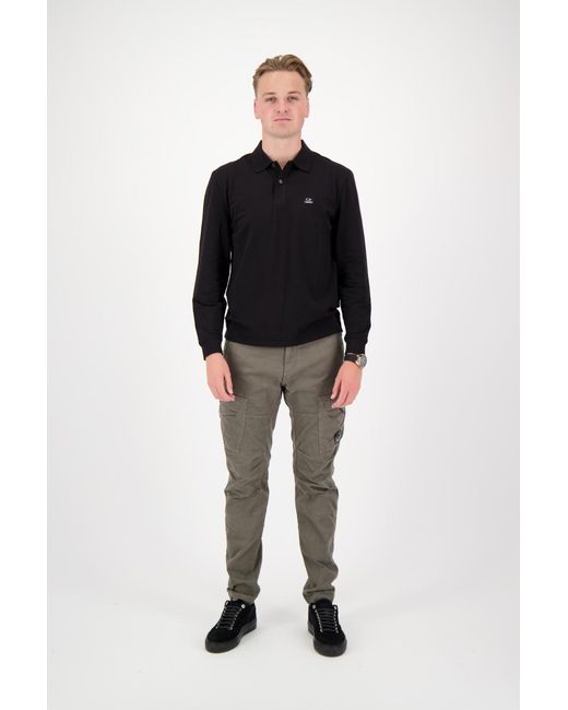 C P Company Black Logo-Embroidered Polo Shirt for men