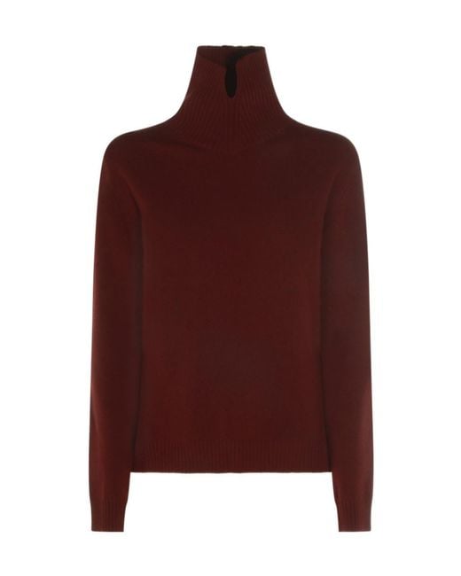 Jil Sander Red Ribbed High-Neck Knitted Sweater