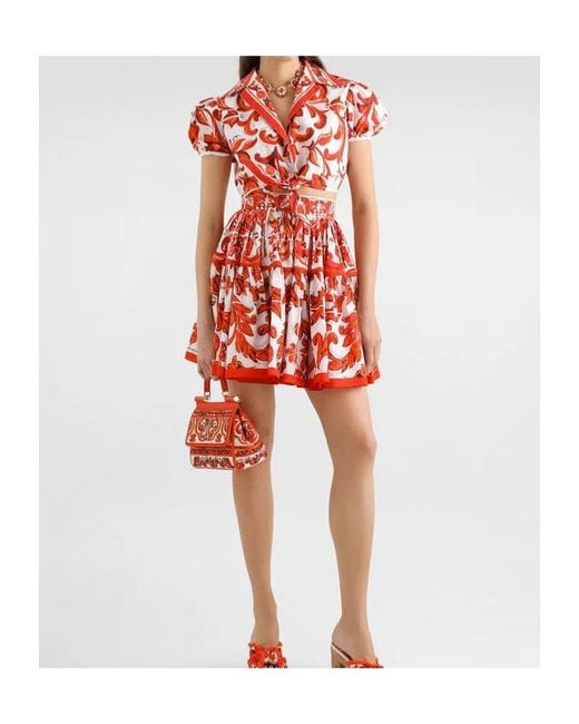 Dolce & Gabbana Red Majolica-Printed Poplin Mini Skirt