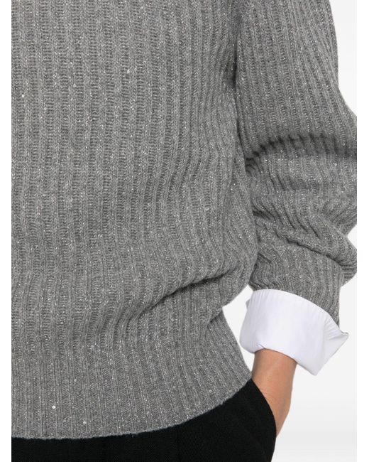 Brunello Cucinelli Gray Sequin-Embellished Ribbed-Knit for men