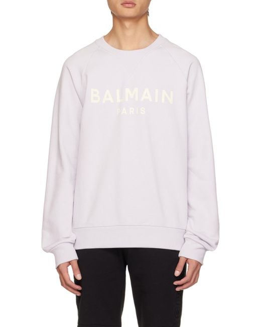 Balmain White Cotton Printed Logo Sweatshirt for men