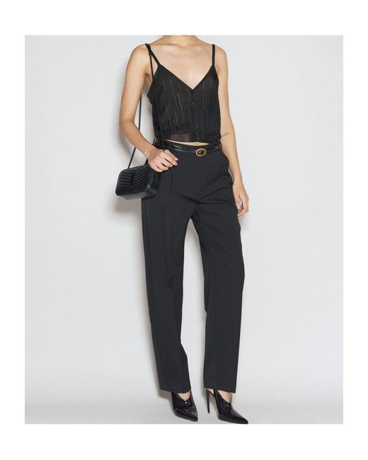 Saint Laurent Black Striped V-Neck Knitted Tank Top