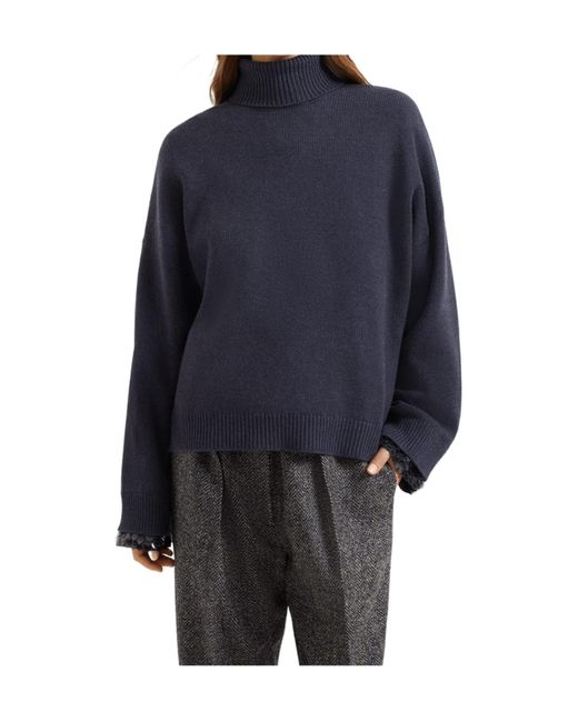 Brunello Cucinelli Blue Sequin-Embellished Turtleneck Sweater
