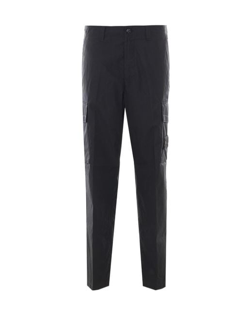 Stone Island Blue Wide-Leg Logo-Patch Cargo Pants for men