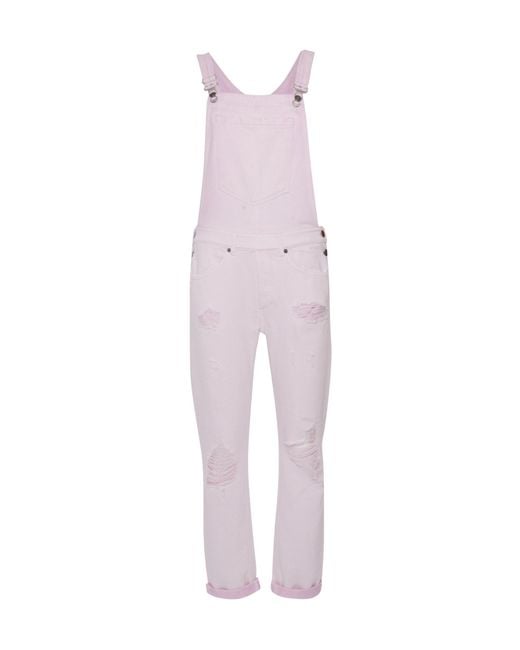 Dondup Purple Straight-Leg Distressed Overalls