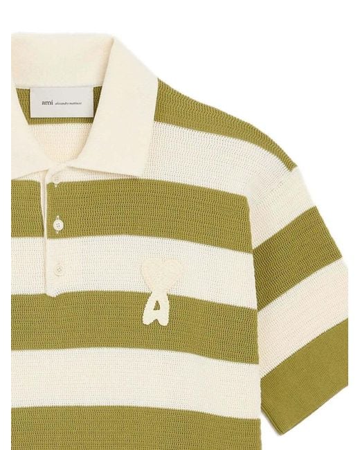 AMI Yellow Ami Striped Short Sleeved Polo Shirt for men